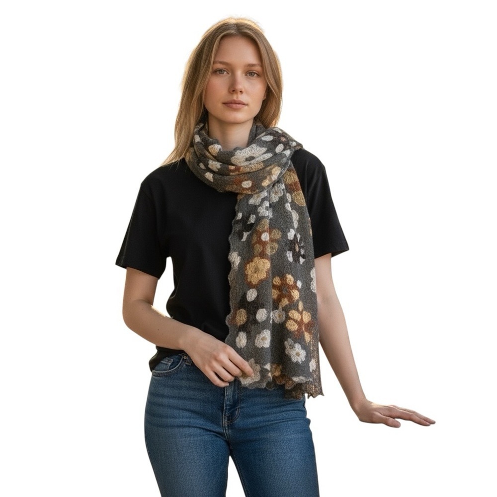 NWT Beautiful Boho Floral Knit Scarf 

76” long and 20” wide